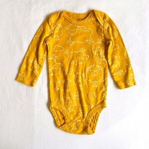 carter's sheep print long sleeve cotton bodysuit yellow 6 months baby unisex